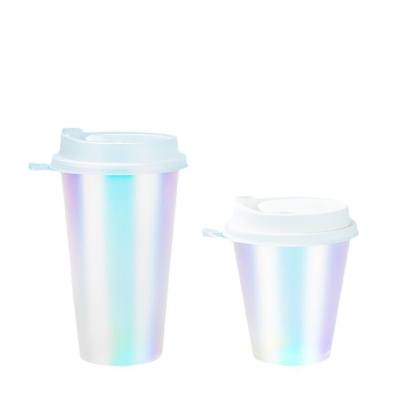 Logo tùy chỉnh IML Ống cà phê đúc tiêm Rainbow Film Cốc đồ uống nhựa với nắp, dùng một lần