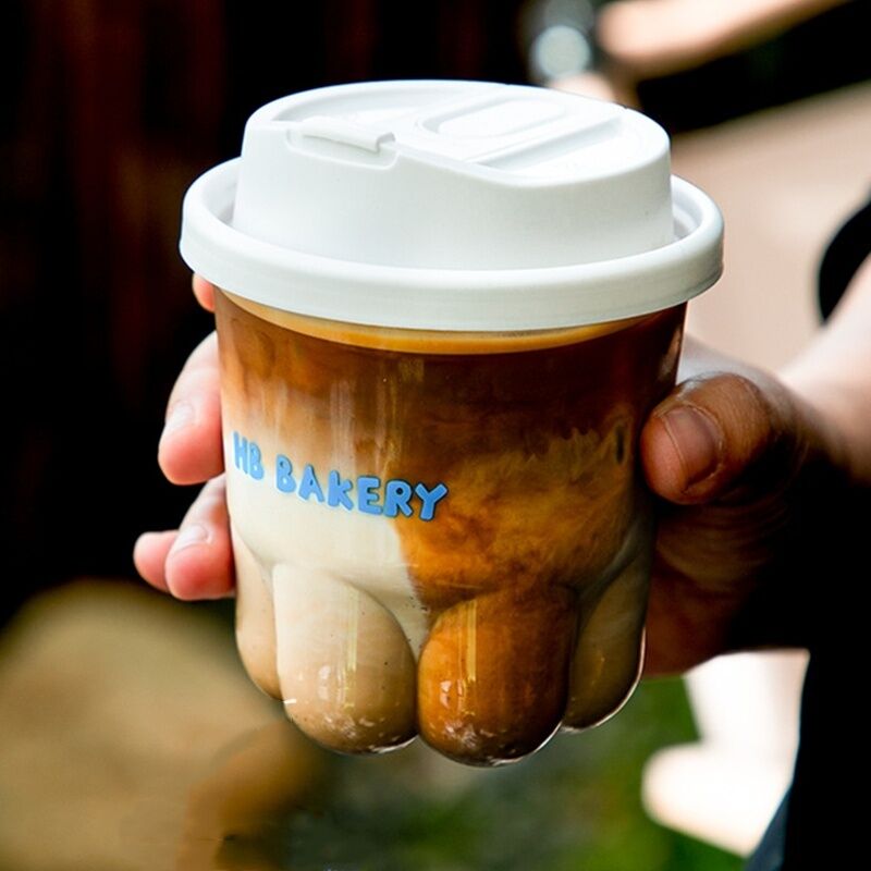 Cute và sáng tạo Cat Claw Cup Một lần sử dụng cốc cà phê với nắp minh bạch High Beauty Cold Drink Milk Tea Cup