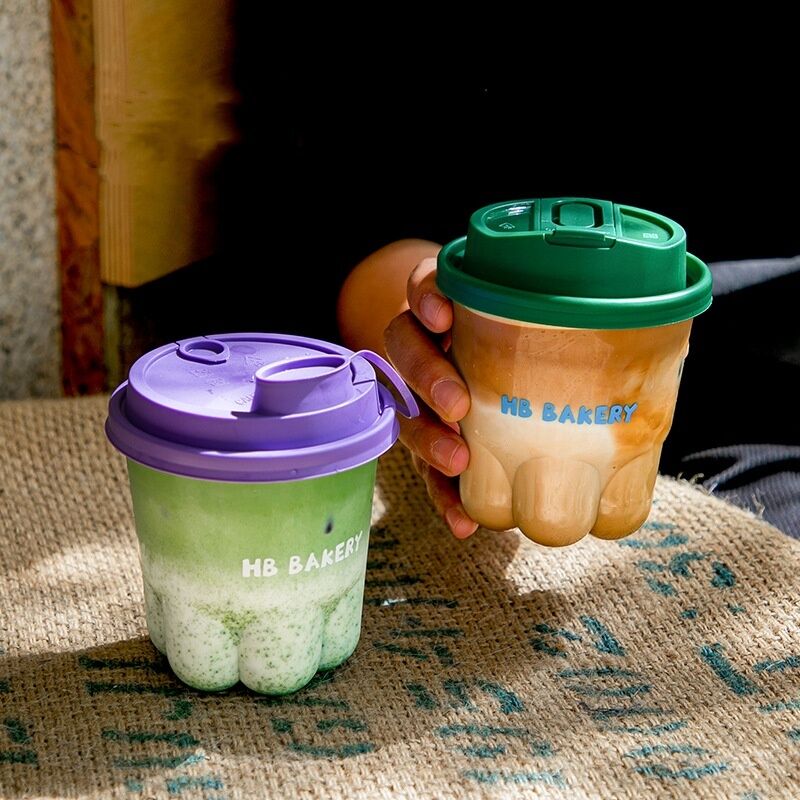 Cute và sáng tạo Cat Claw Cup Một lần sử dụng cốc cà phê với nắp minh bạch High Beauty Cold Drink Milk Tea Cup