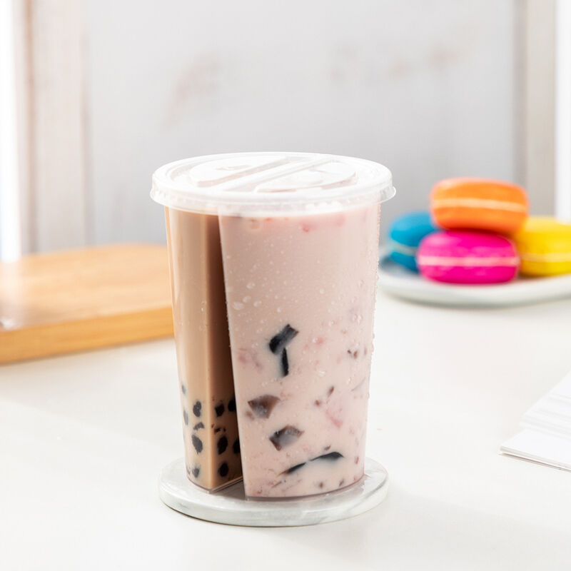 Ly Nhựa Chia Đôi 95mm - Ly Nhựa 2 Ngăn Tách Biệt Có Nắp Dùng Cho Trà Sữa, Nước Ép & Đồ Uống Pha Chế