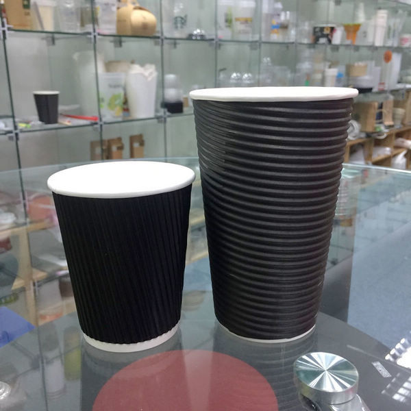 Black Ripple Wall Cup Paper dùng một lần có nắp đôi Tường màu tùy chỉnh